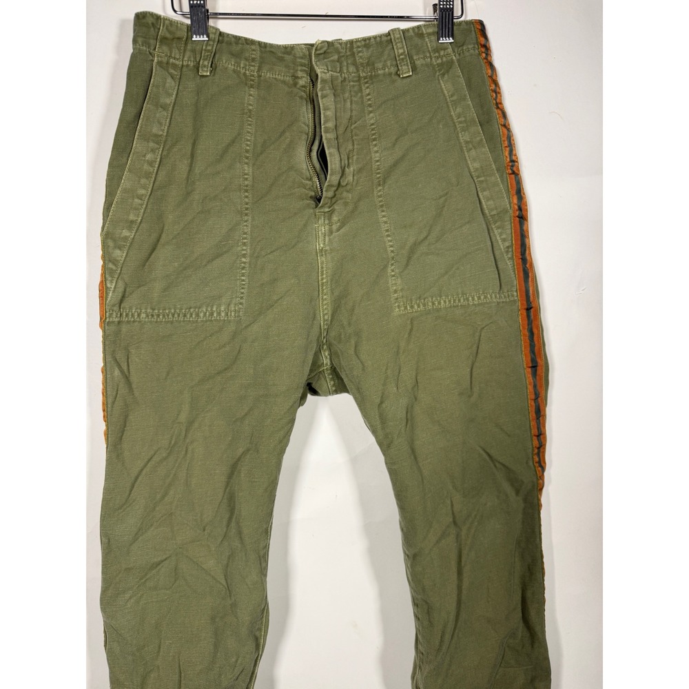 Nili Lotan Shon Pants Olive Green Cotton Linen Stripe Side 4